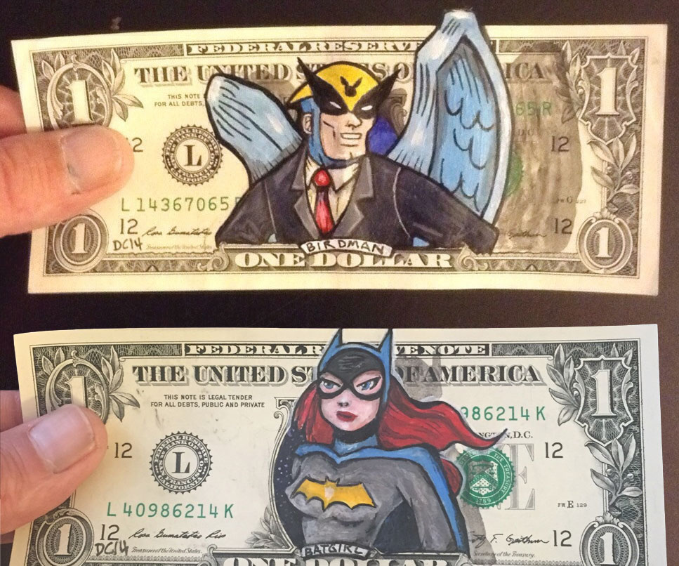 Cartoon Superhero Dollar Bill Art